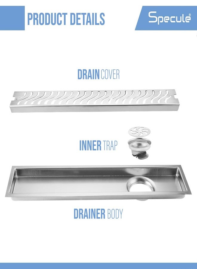 Specule Wave, 24x4 Inch Shower Drain Channel with Side Hole | 304 Stainless Steel Floor Drain Jali with Collar | Rust-Resistant Linear Shower Water Drain for Bathroom & Wet Areas - Image 5